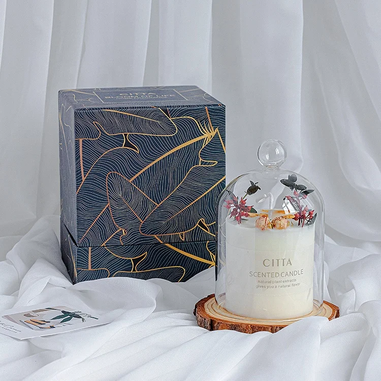 2024 Hot Selling  Aromatherapy Vanilla Dried Flower Soy Wax Scented Candle With Glass Jar Tin Gift Box