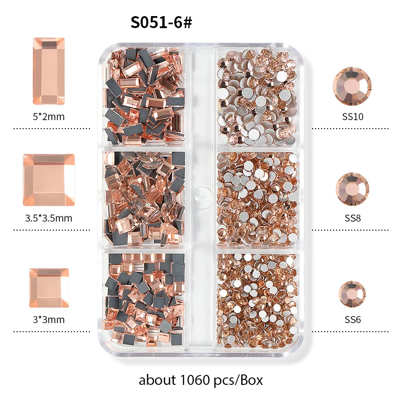 Wholesale 6 Grid Nail Rhinestones Kit 3D Round AB Crystals For Nails And Multi Shapes Glass Rhinestones And Nail Diamonds