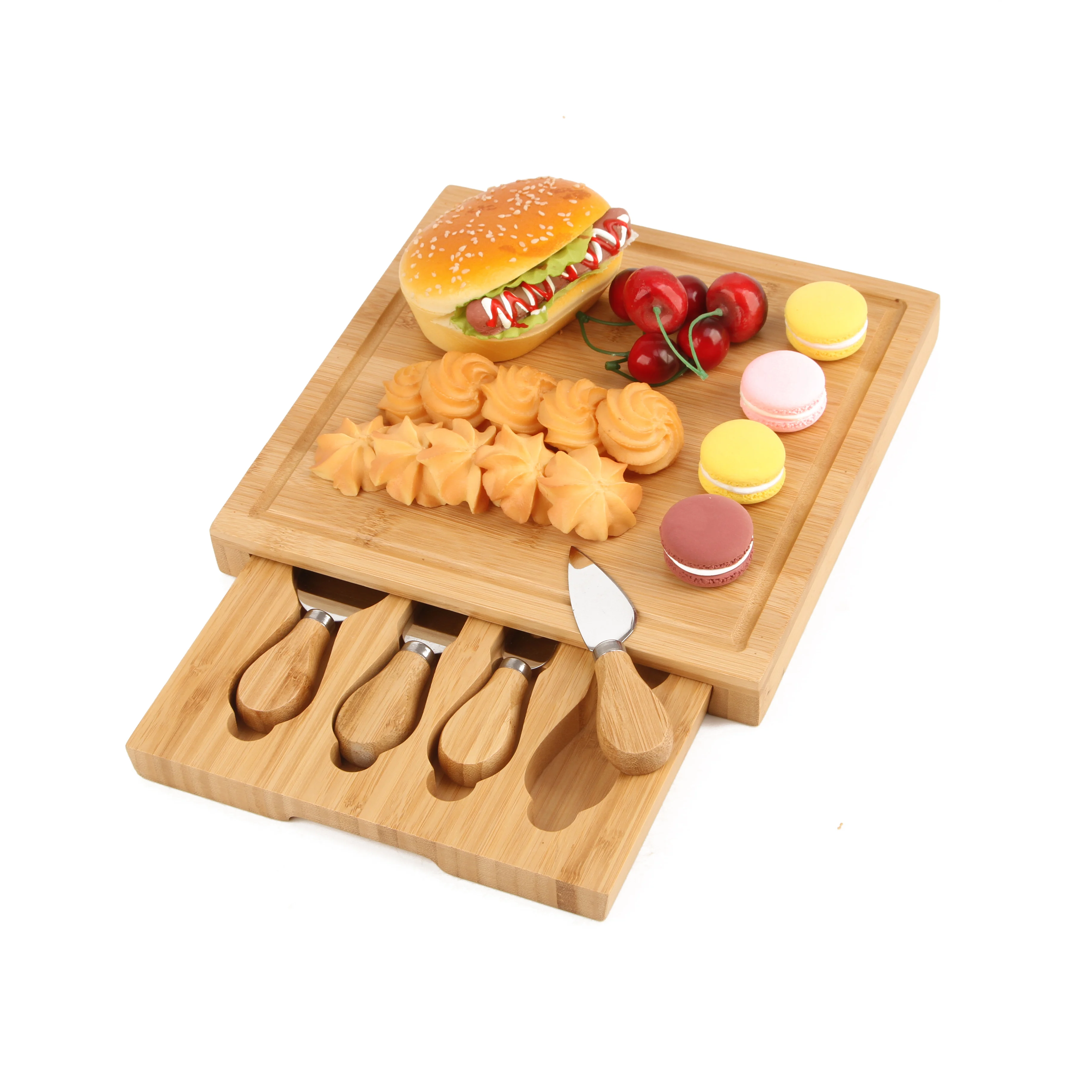 XH Banmboo Charcuterie Boards Set with 4 pcs cheese knives, Charcuterie Board Set, Bamboo Cheese Board Set