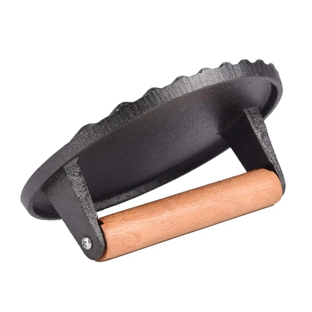 Cast Iron Grill Press, Heavy-duty bacon press with Wood Handle, 7-Inch Round
