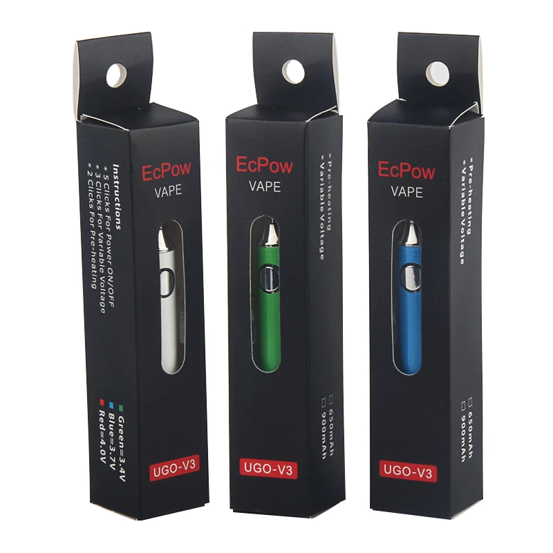 EcPow UGO 650MAH 900MAH Vape Pen Battery OEM Logo Custom Packaging E Cig Adjustable Vaporizer Batteries