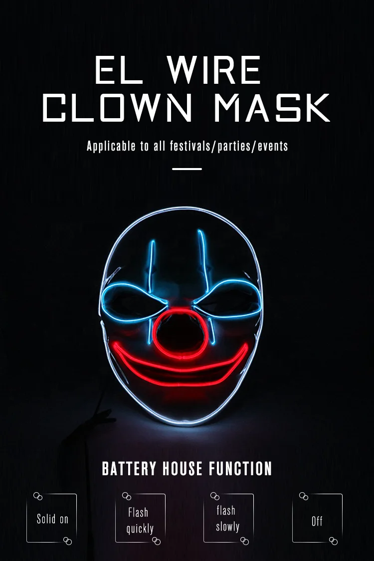 Plastic LED Light up EL Wire Mask Payday 2 Themed Costume Cosplay Mask Face Mask