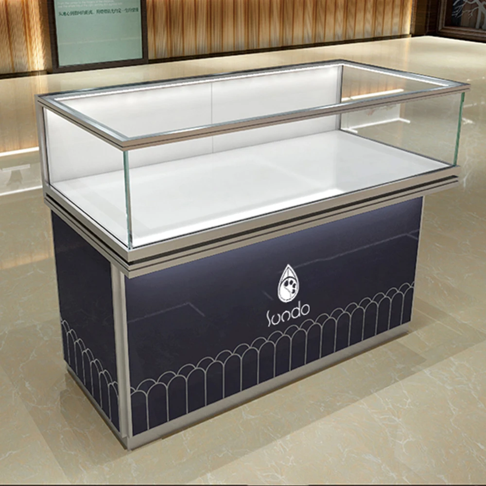 OEM glass perfume showroom furniture cabinet mall kiosk exhibition lockable jewelry display counter case with sliding drawer