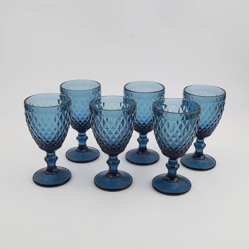 wedding drink luxury thick wine glass water cup set thick  amber brown wine glass blue for party bar