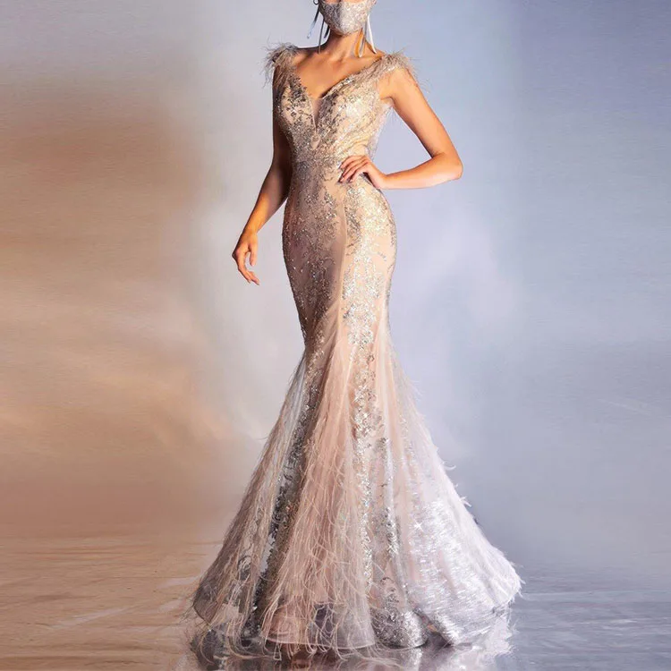 OEM New Arrival Sequin Floral Long Mermaid Party Woman Dresses