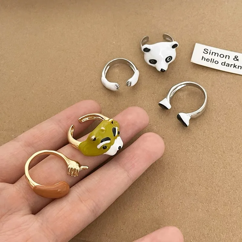 Colorful Butterfly Cute Adjustable Spinning Ring Bee Heart Yin Yang Panda Pig Enamel Spinner Rings For Anti Anxiety