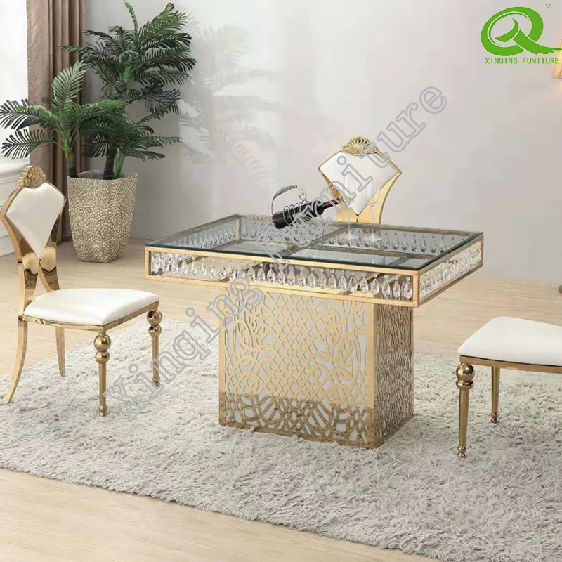 Stainless Steel Base Glass Top Small Round Dining Table