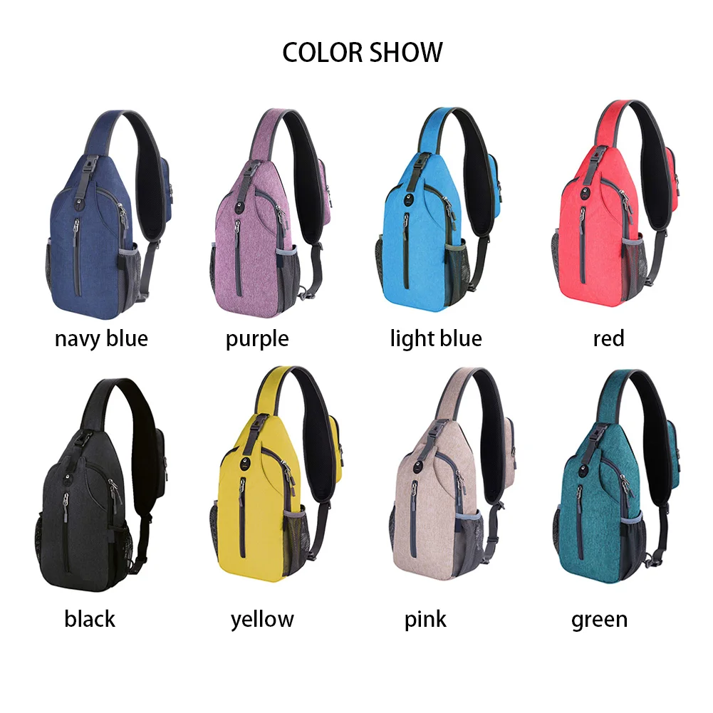 ZWY356 Customized LOGO Nylon Simple Men Chest Bag Casual Outdoor Shoulder Crossbody Bag Wholesale Headphone Hole Sports Men Bag
