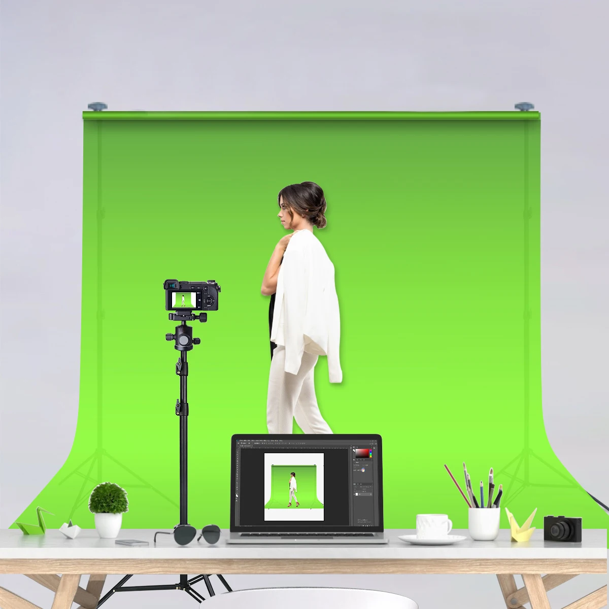 Background Green Screen Photography Props Photo Backdrops Studio Photoshoot Set With Stand