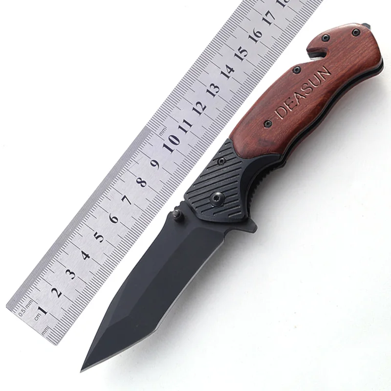 Карманный складной нож из нержавеющей стали с лазерным логотипом на ручке из палисандра