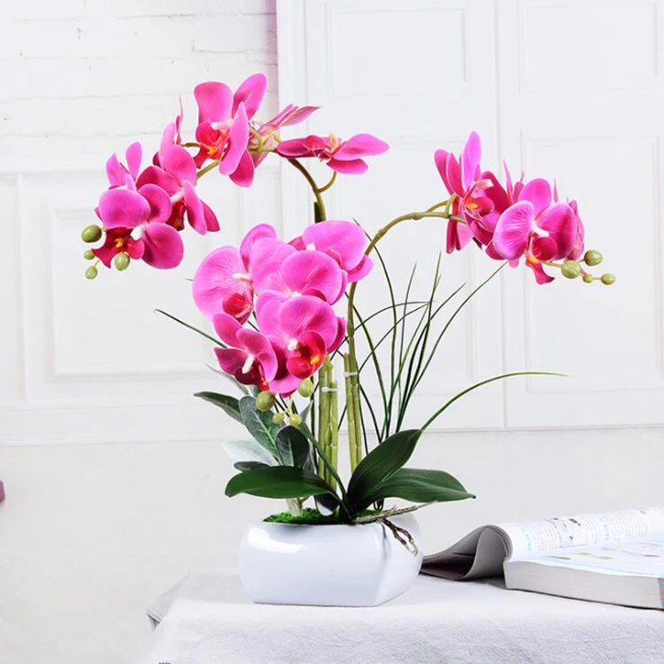 High Quality Artificial Orchid Latex Silk Flowers Bonsai Home Decorative Phalaenopsis Orchid Real Touch Plant Orchid Pot Set