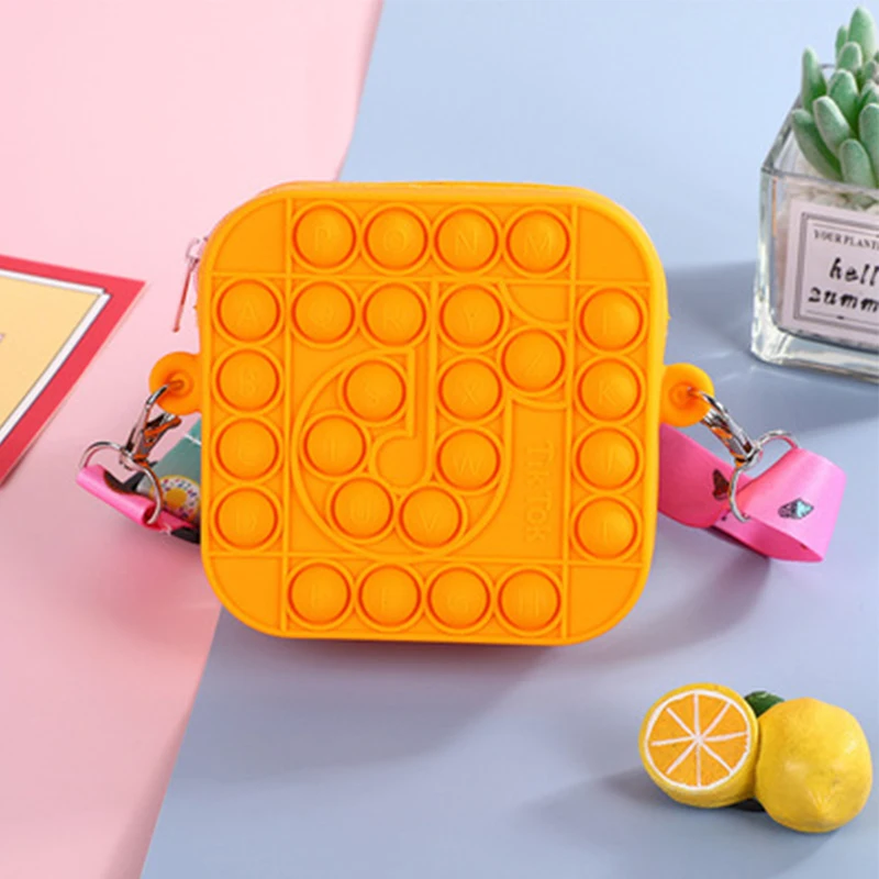 New Tik Tok Cartoon Child Bag Mini Square Silicone Colorful Cute Coin Purse Bag For Kids Jelly Shoulder Bag