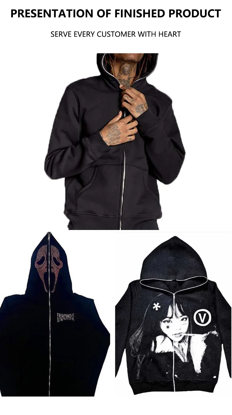 Custom Mens All over Print Zipper Heavyweight Fleece Hoodie puff Printed Logo Cotton Unisex oversized full face zip up hoodie