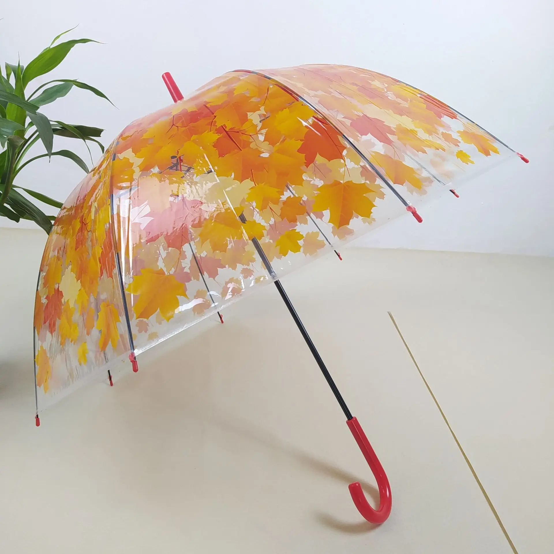 Hot Sale Apollo Umbrella Plant Maple Leaf Umbrella Custom 210T Curve Handle Transparent Golf Umbrellas With Logo Printing