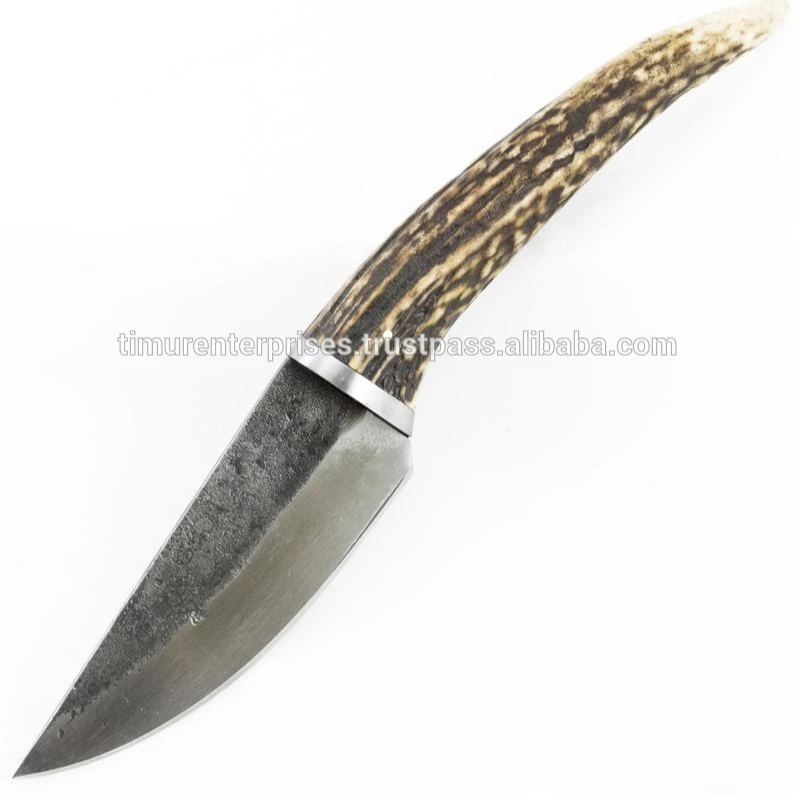 
HAND FORGED HIGH CARBON STEEL FIXED BLADE HIDDEN TANG antler knife Germanic and Viking knifes from the early Middle Ages 
