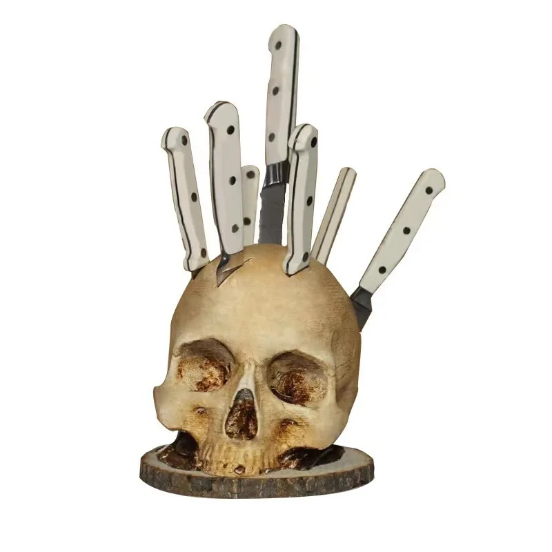 Halloween Creative Knife and Fork Holder Head Resin Ornaments Kitchen Knife Storage Shelf Knife Holder Gothic Decoration