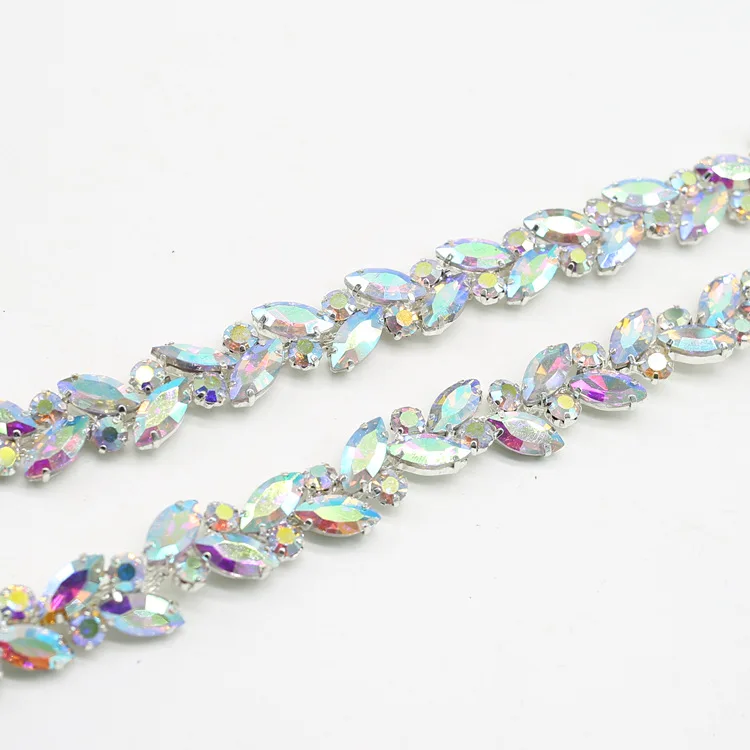 Wonderful design Rhinestone Flower Chain Trim Sew On Horse Eye Crystal Glass Ribbon Applique Trim Sew on Clothes Bag Accessories