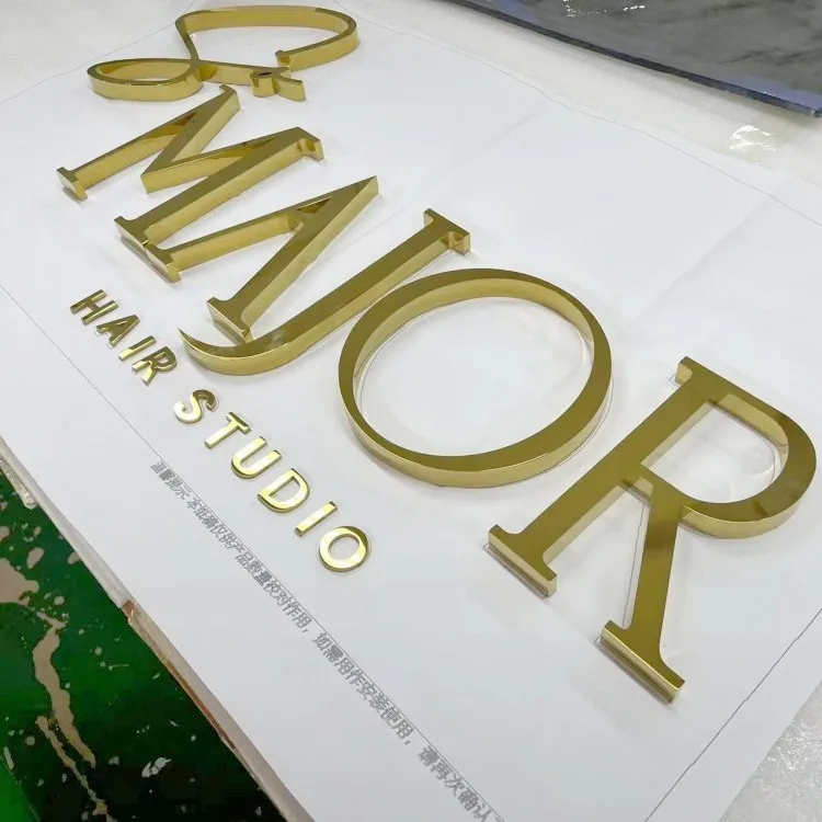 Custom Shop Front Gold Stainless Steel Letters Signage Sign Shop Outdoor Metal Letters 3D Wall Logo