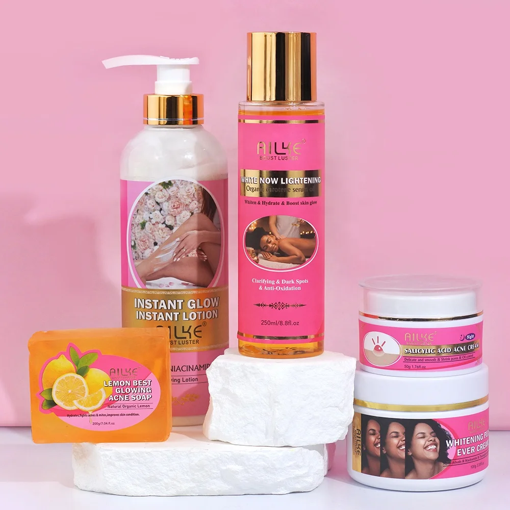 Professional OEM Private Label Organic Vitamin C Anti Pimples Ageing Facial Moisturizing Whitening Ailke Face Skin Care Set