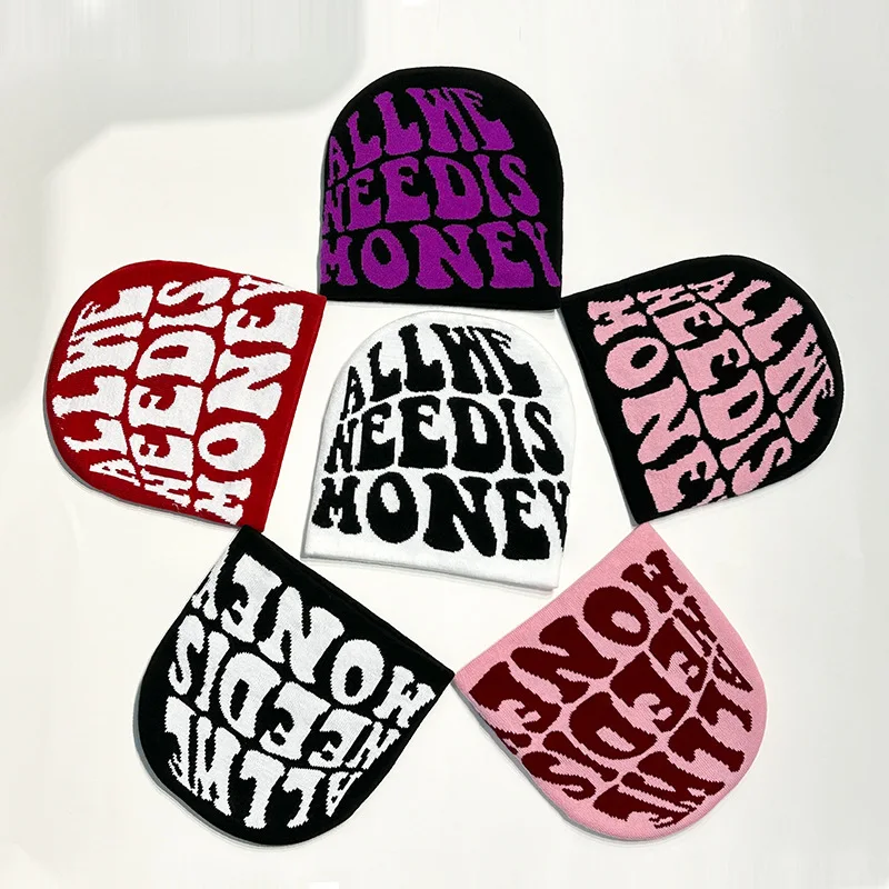 New Fashion Simple Y2K Beanie Hat Black Winter Cuff letter print Warm Knitted Beanie Women Men Unisex Custom Beanie