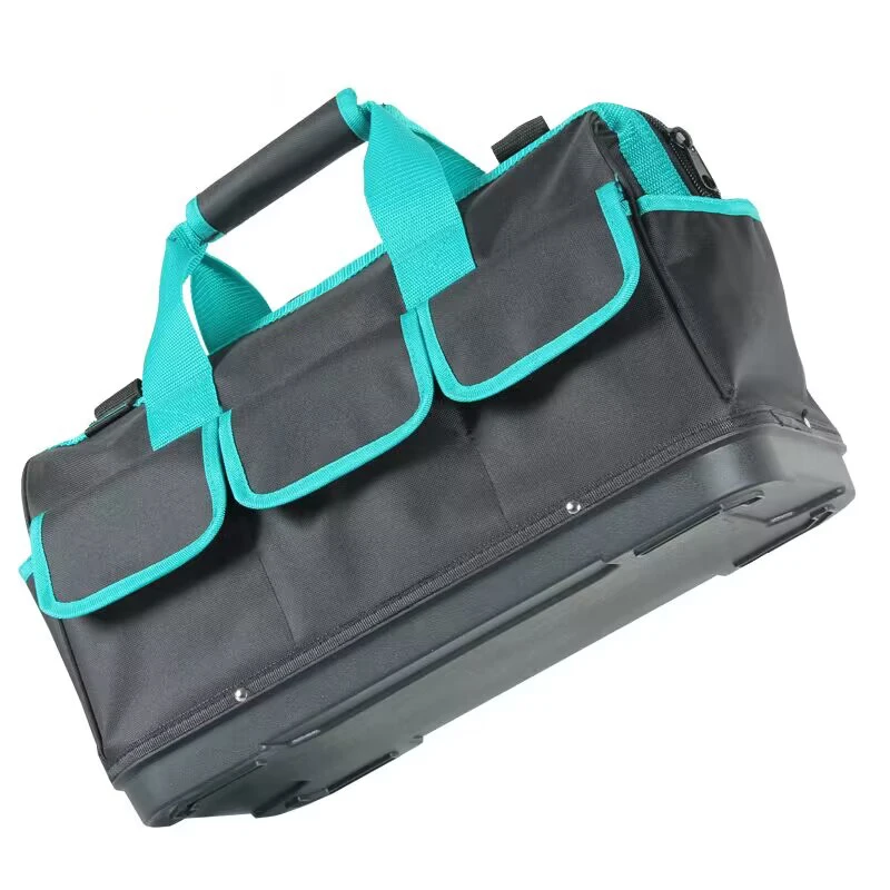 16 Pockets Tool Bag for Men with Waterproof Heavy Duty Wide Mouth Tool bag with plastic bottom