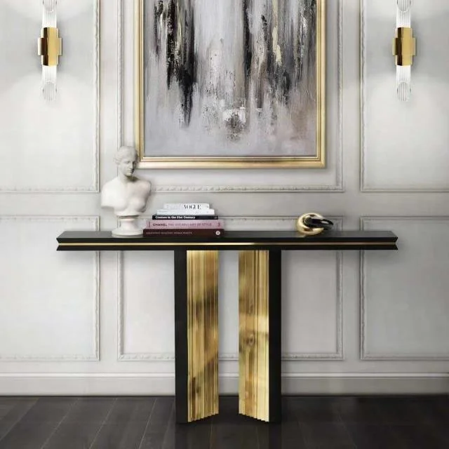 Wholesale Contemporary Brass Stainless Steel marble top Hallway table Wood Frame Console table for Living Room