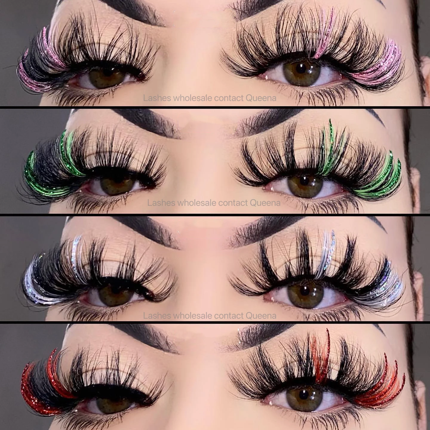 New fashion glitter bling colored mink lashes factory vendor full strip eyelashes 25mm mink