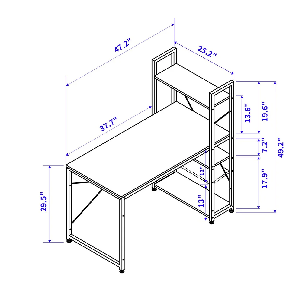 Modern Simple Style Multi-purpose Flat L shape Home Office Standing Table Wooden with Shelves Computer Desks