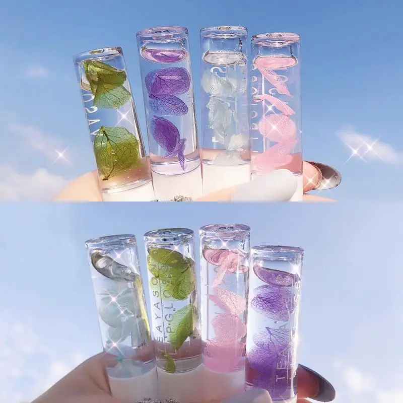 New cute transparent lip balm oil private label plant flower lipstick colorful liquid lip gloss