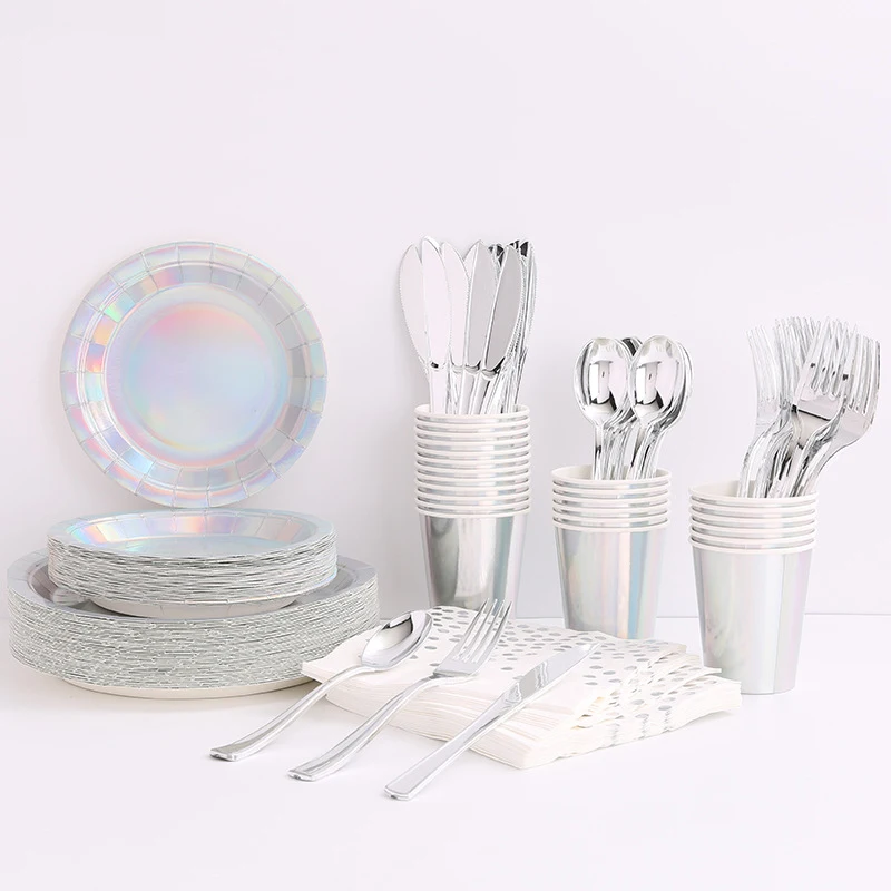 Wedding Party Happy Birthday Party Luxury Tableware set Disposable Tableware Paper Cups Paper Plates Napkins Set