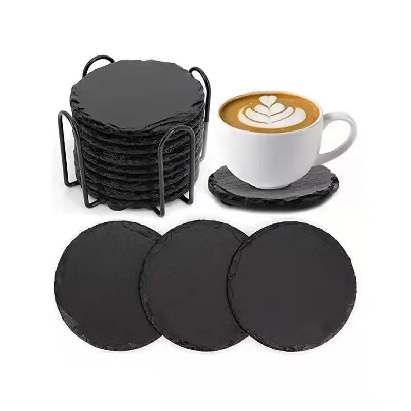 travertine Round slate coasters gem Circle stone coaster crystal stone coaster Beer Coffee Bar Tea Cup Mat