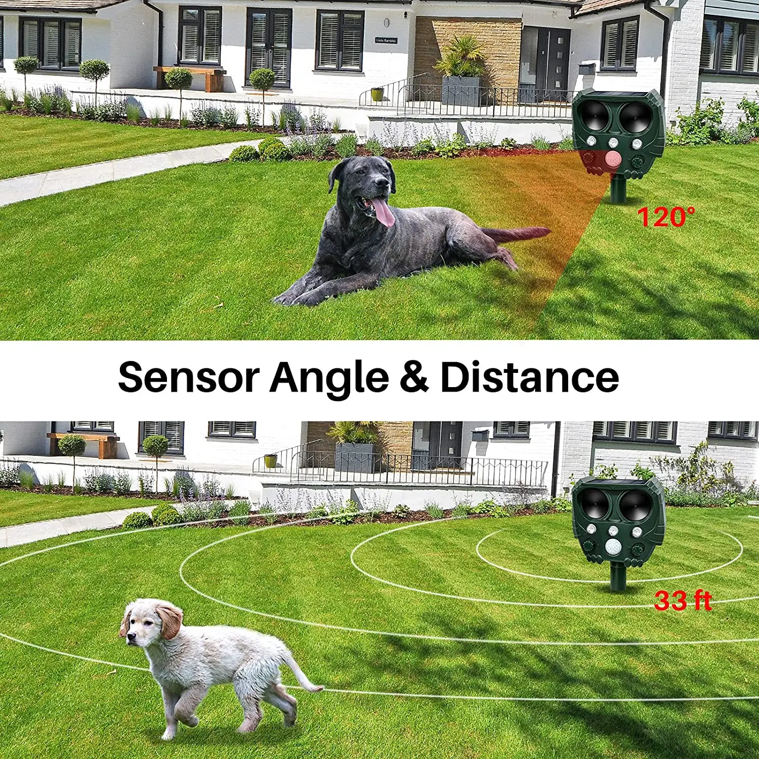 Solar Ultrasonic Animal Repeller Infrared Sensor Bird Mice Fox Racoon Cat Dog Deer Deterrent with Motion Sensor Waterproof