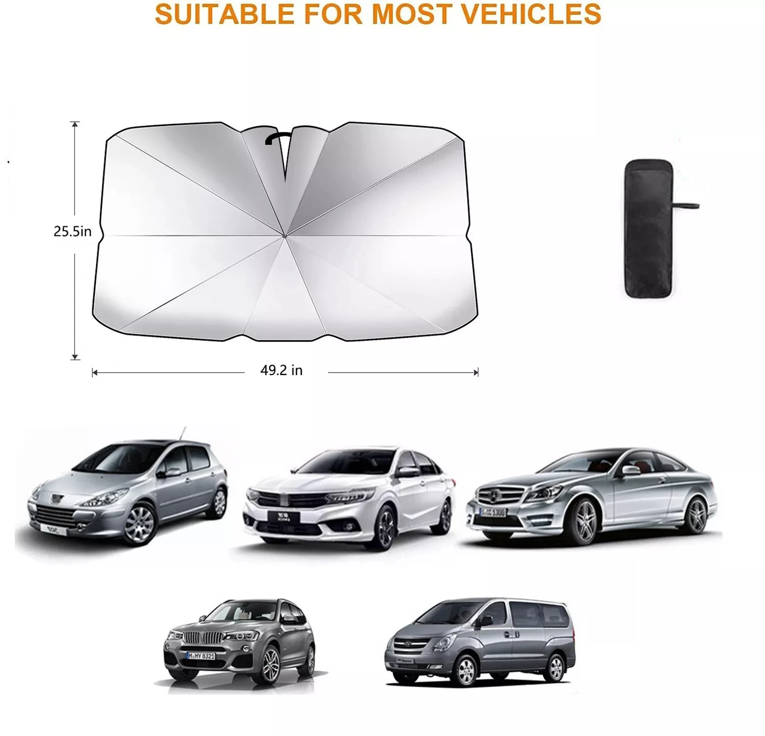 Portable Nylon Car Protection Umbrella Foldable Waterproof Windshield with UV Protection Universial Model for Golf Cars