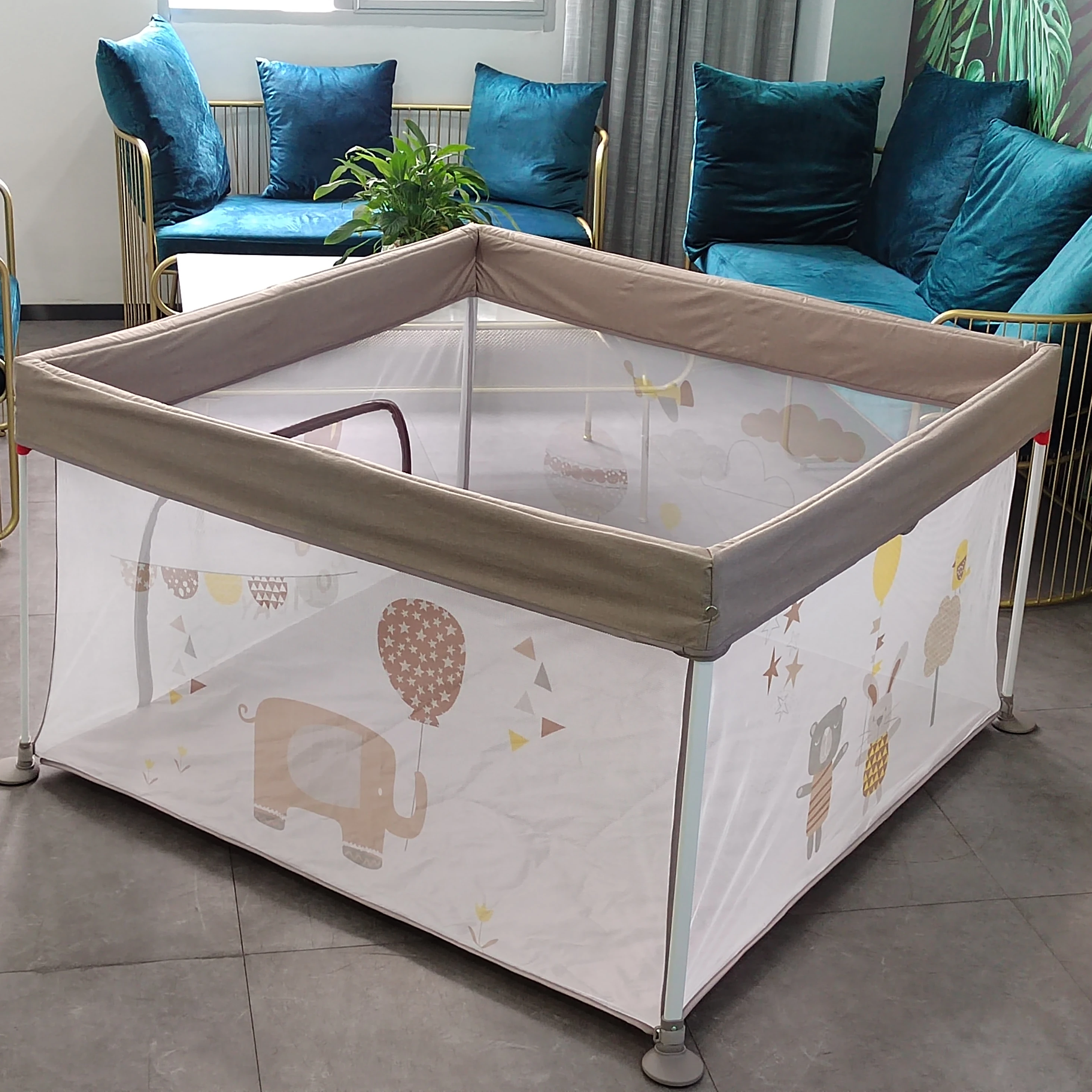 Foldable Oxford Fabric Outdoor Indoor Extra Large Activity, Baby Safety Fence Child Playpen With entrance  Gate printings