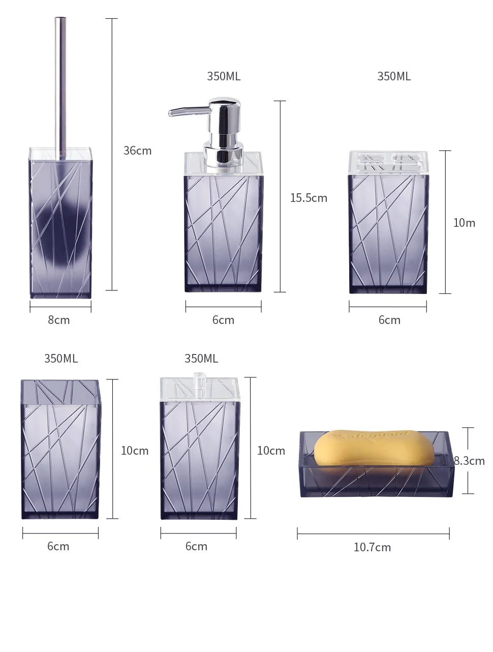 2024 New Waterproof Transparent Plastic Bathroom Accessories Set 6 Pcs Set