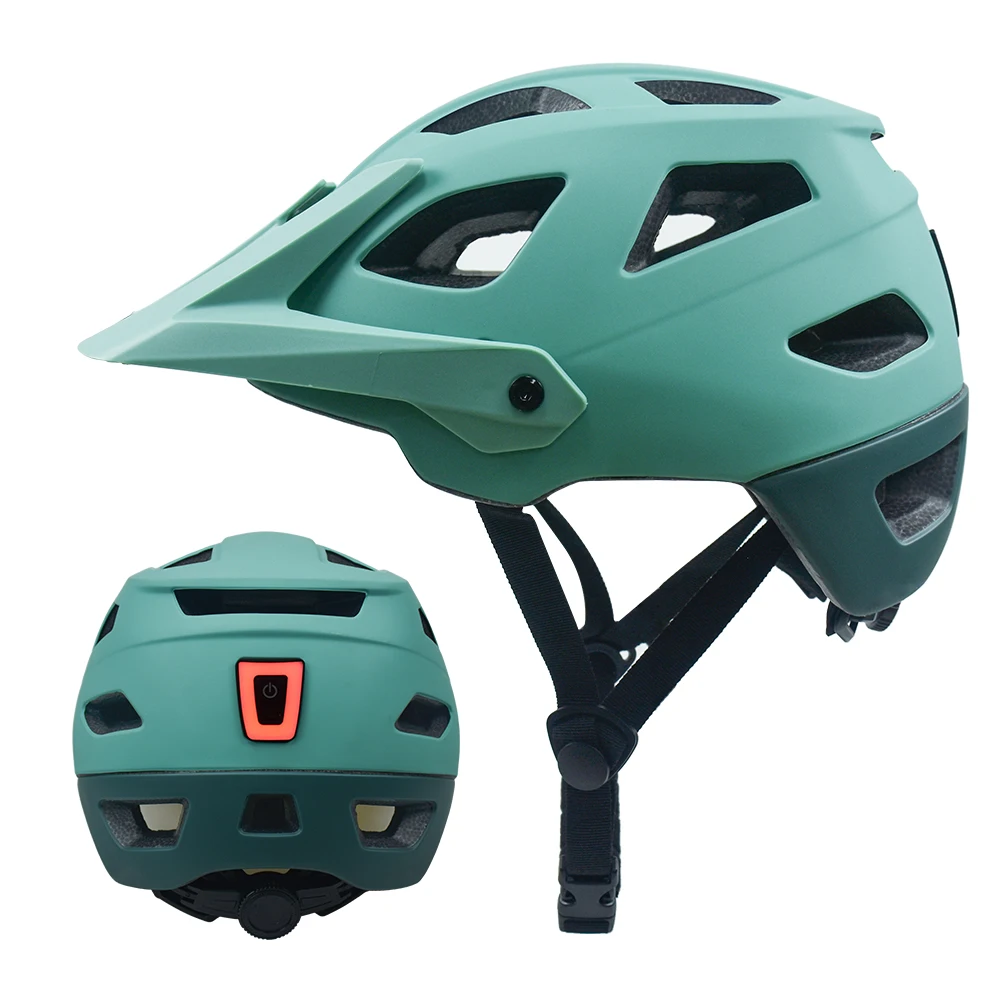 Factory OEM Custom MTB Cycling Helmet with Rechargeable Rear Led Light Lightweight Adult Ebike Mountain Bike Helmet with Visor