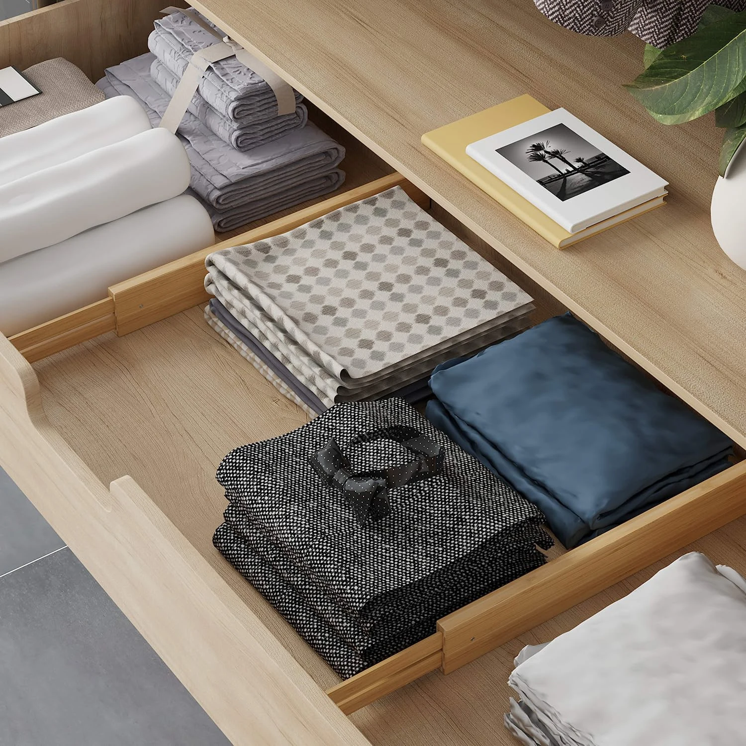 YCZM Natural Drawer Divider Set of 4 Kitchen Drawer Organizer Adjustable Bamboo Drawer Dividers