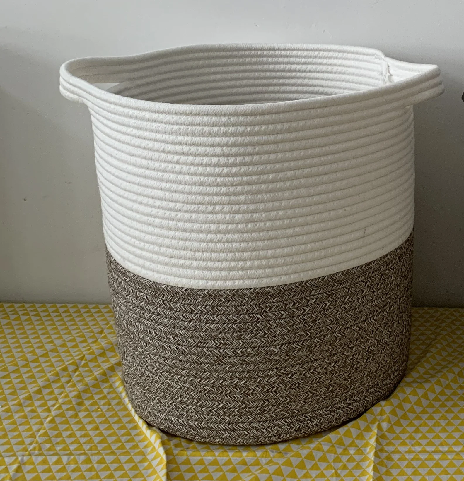 ICEBLUE Custom Leather Handles Home Storage Woven Basket Cotton Rope Basket