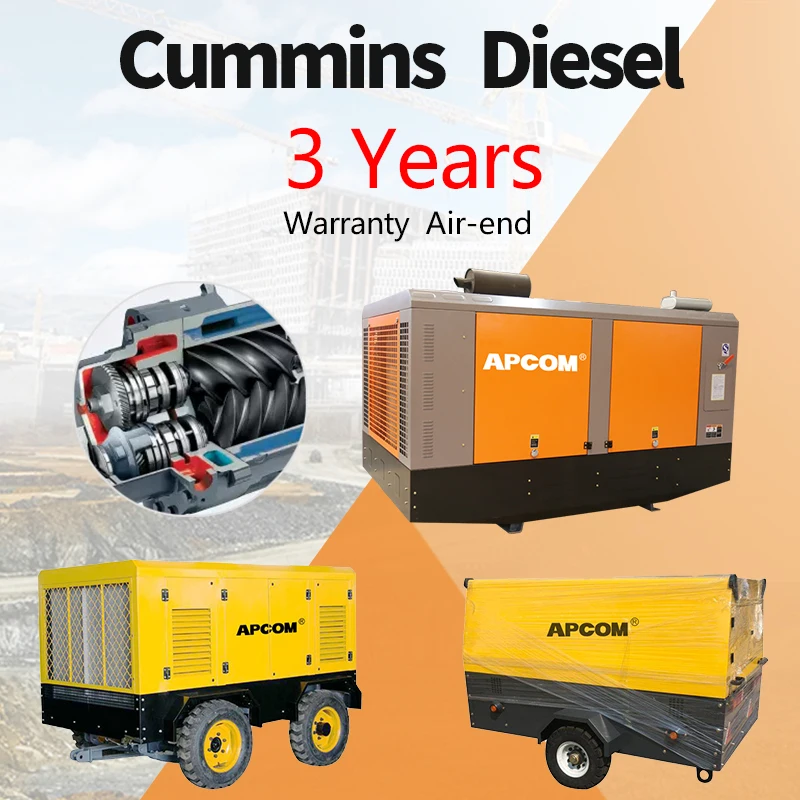 APCOM Heavy Duty Aircompressors 1130 cfm Screw & Portable Diesel Engine Driven OR Electric 1130cfm Oil Free 185kw Air Compressor