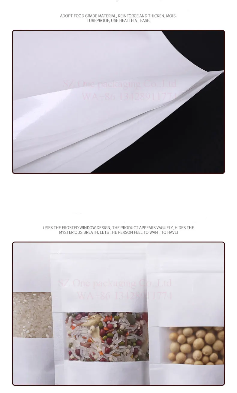  IN STOCK RST matte plain white kraft paper stand up resealable zipper nuts beans grains spice food packaging