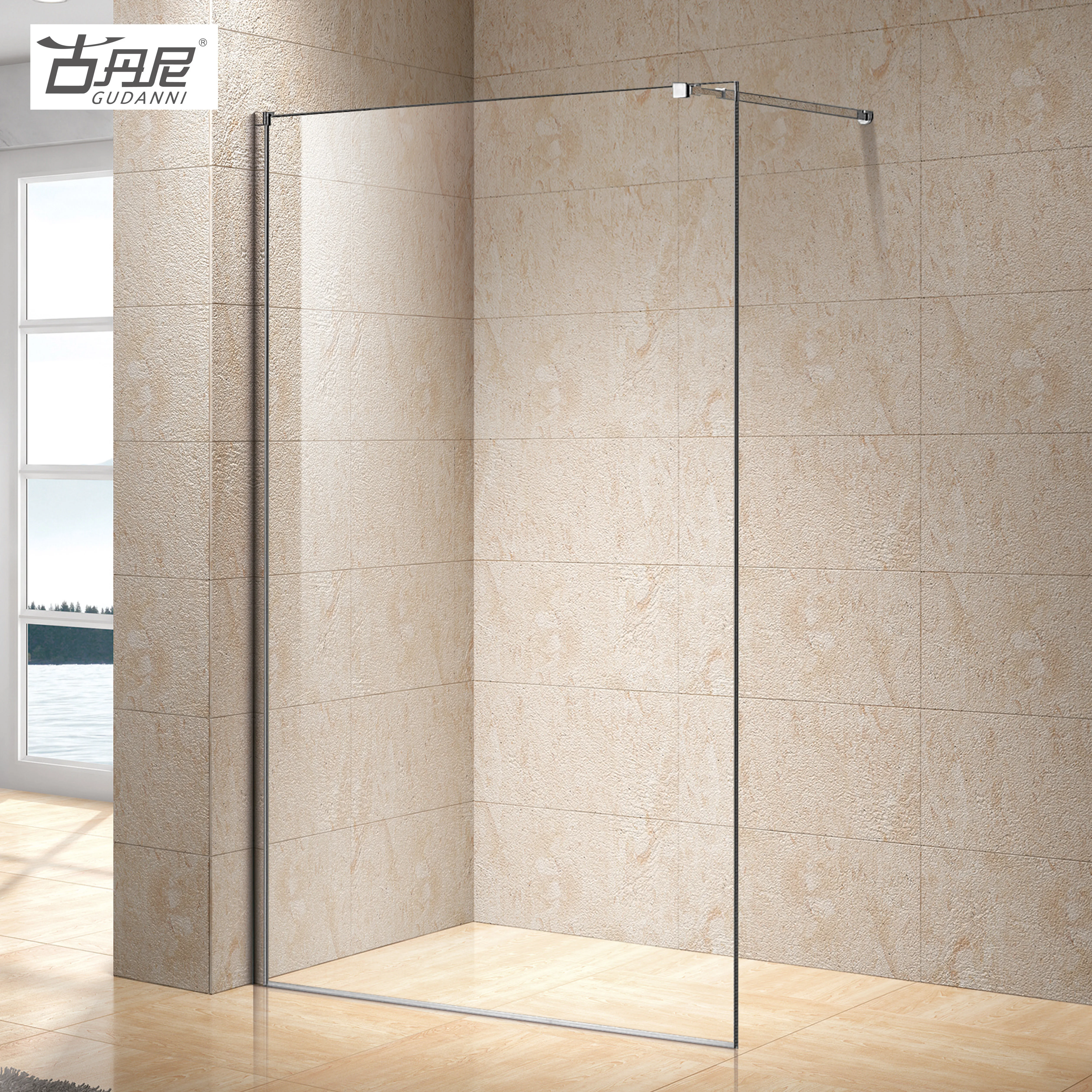 One Fixed Shower Glass With Aluminium profile walk in shower room