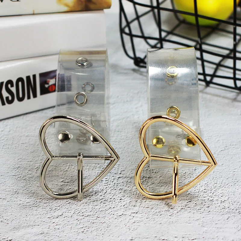 1PC Women Transparent Clear Round Square Heart Pin Buckle Wide Bands Ladies Waistband Punk Waist Belt