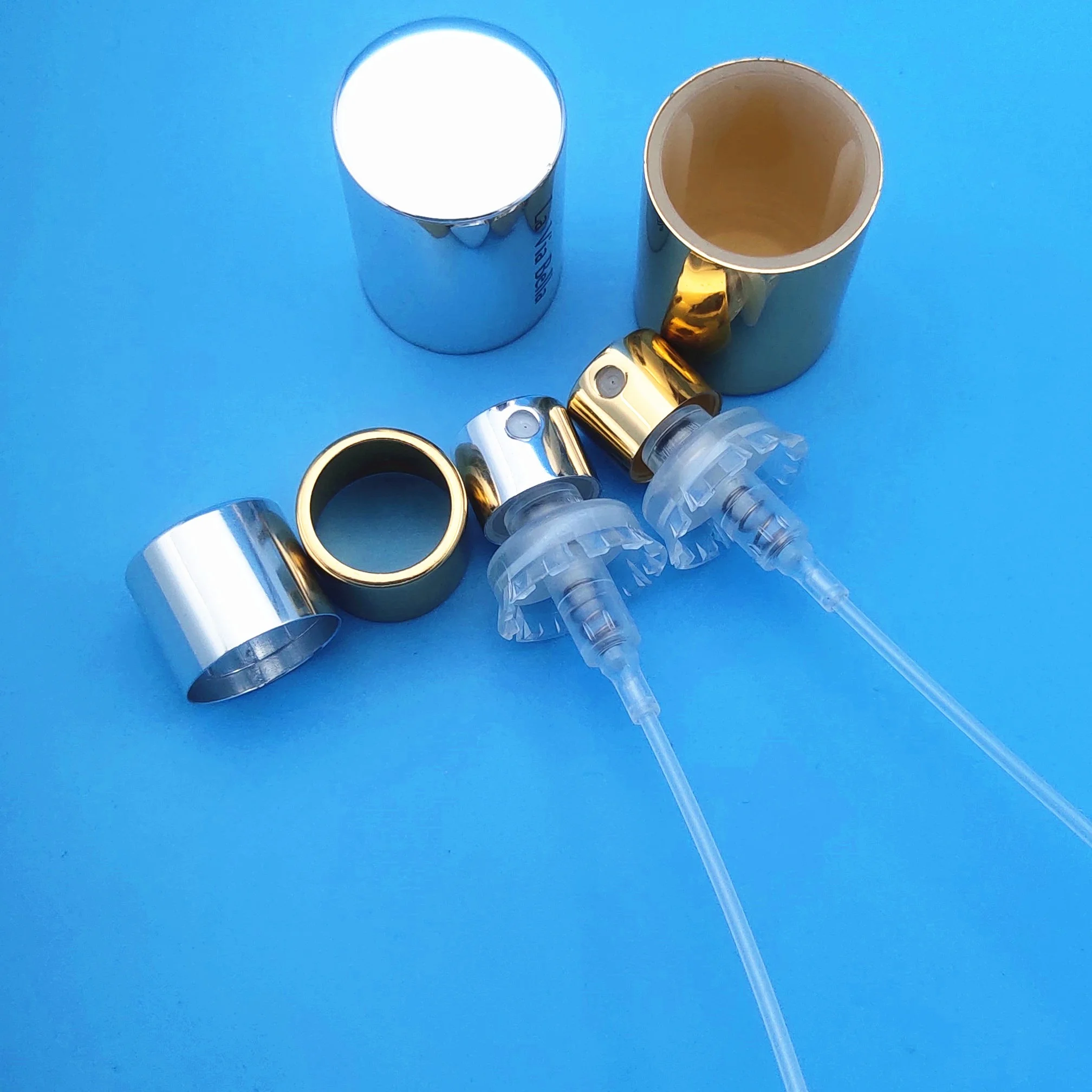 15mm perfume plastic crimp pump with collar and 22.5*31.9mm cap