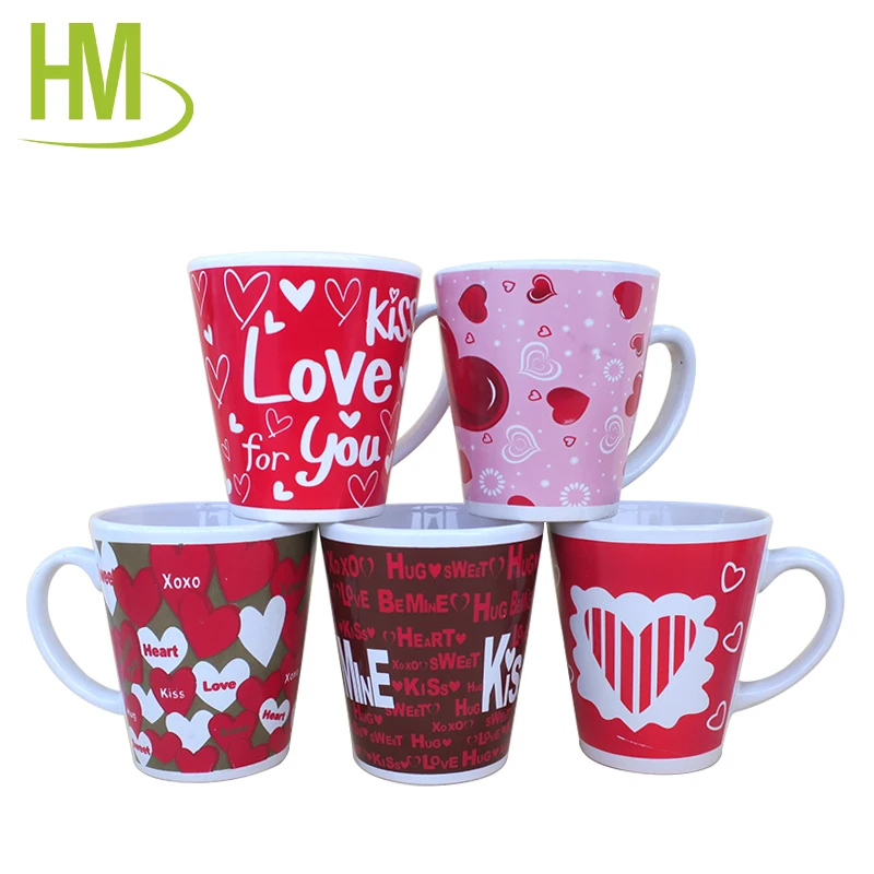 12oz Valentines Day cheap printed decal ceramic coffee mug with handle
