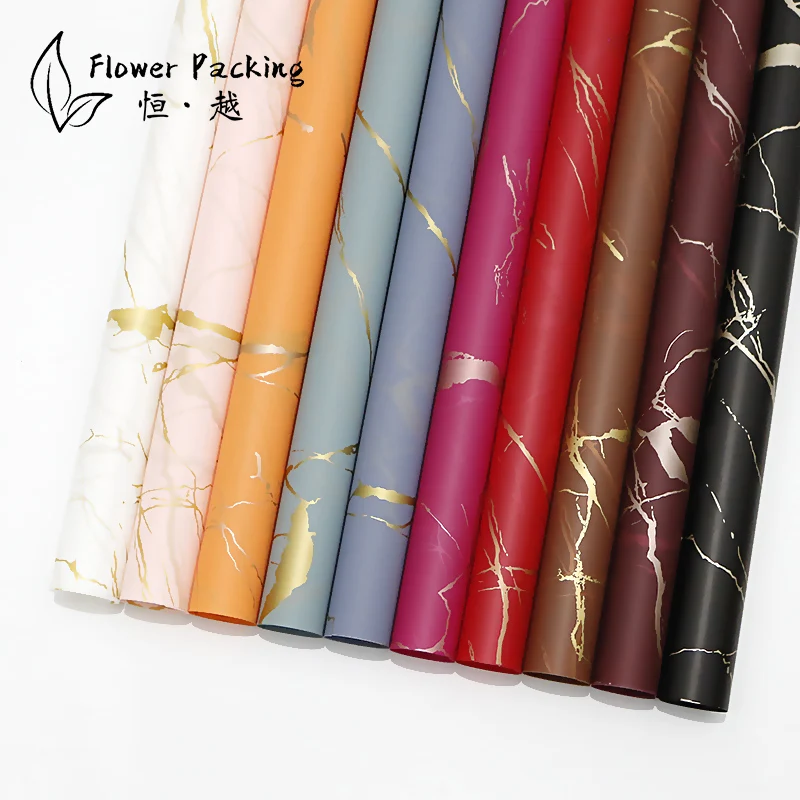 Hengcool 58*58cm High Quality Waterproof Low moq Florist Golden Marble Flower Wrapping Paper