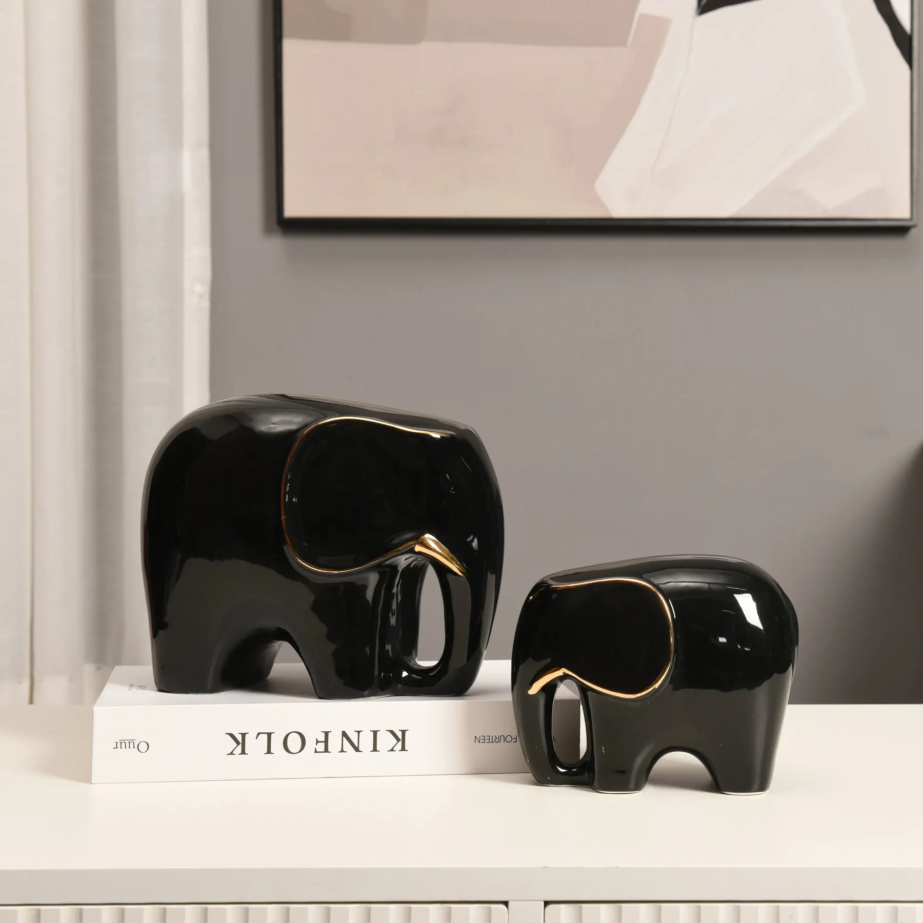 Wholesale Handmade Porcelain Crafts Animal Art Elephant Figurine Decoration Ceramic Home Ornament