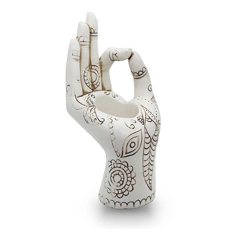 Zen Meditation Home Decoration Yoga Hand Statue Tabletop Tealight Holder Resin Buddha Hand Candle Holder