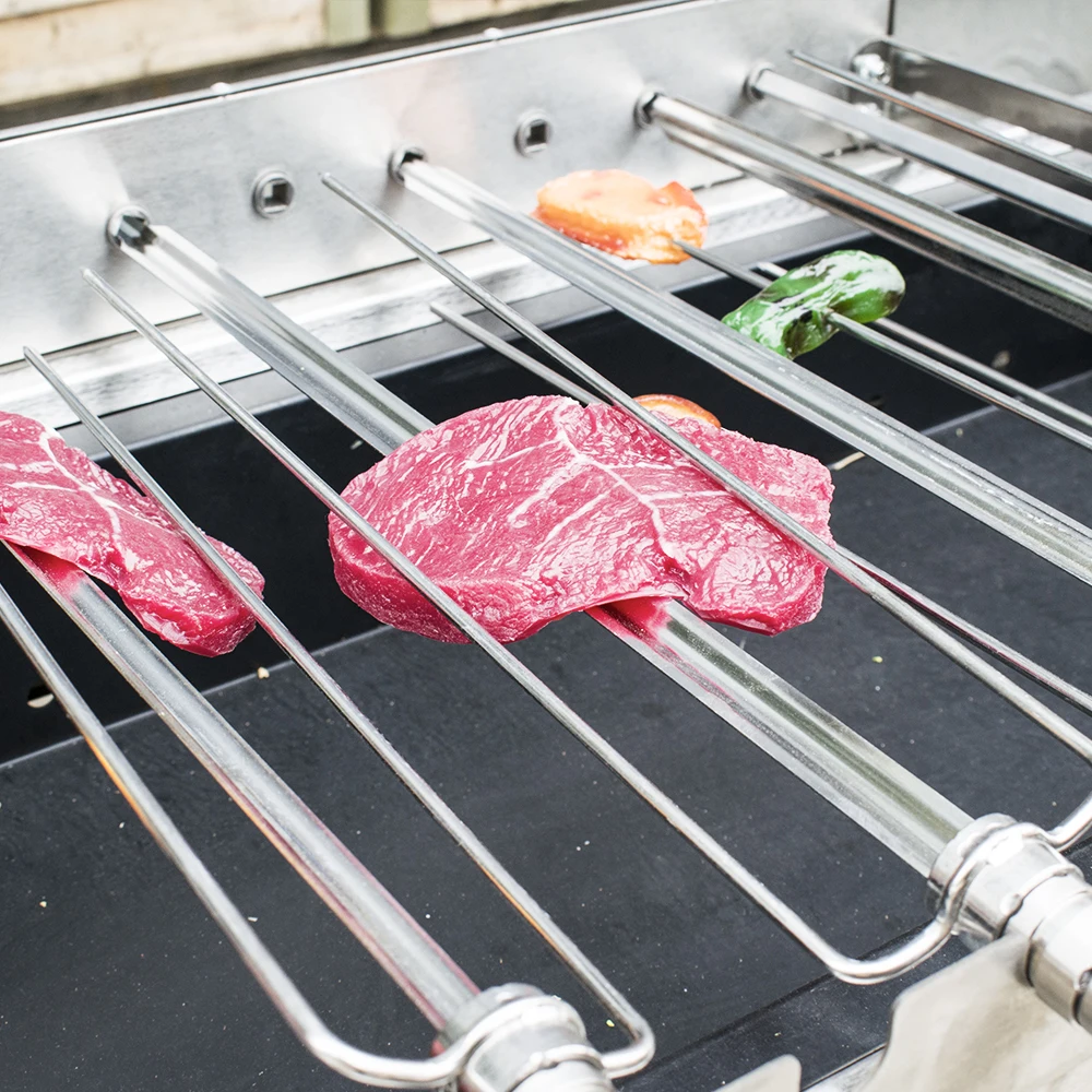 Triple Churrasco Brazilian Skewers Kabob Rotary BBQ Skewers Rotisserie Grill with Electric Motor
