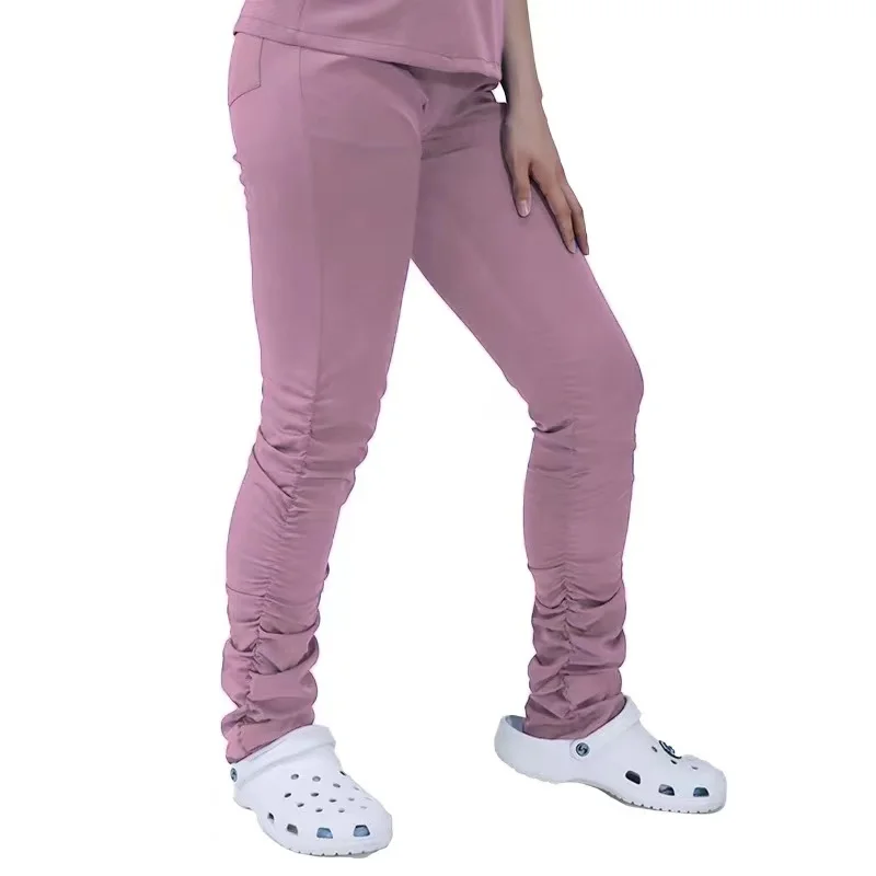 Однотонные Цветочные фиолетовые эластичные медицинские скрабы, наборы медицинской униформы для медсестер и больниц, Хлопковые Штаны для бега с 3 ножницами и карманами