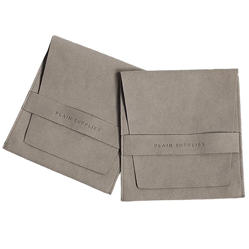 YCX Custom Logo Jewellery Pouch Bag Microfiber Suede Velvet Earring Necklace Snap Button Jewelry Pouch Packaging With Insert Pad